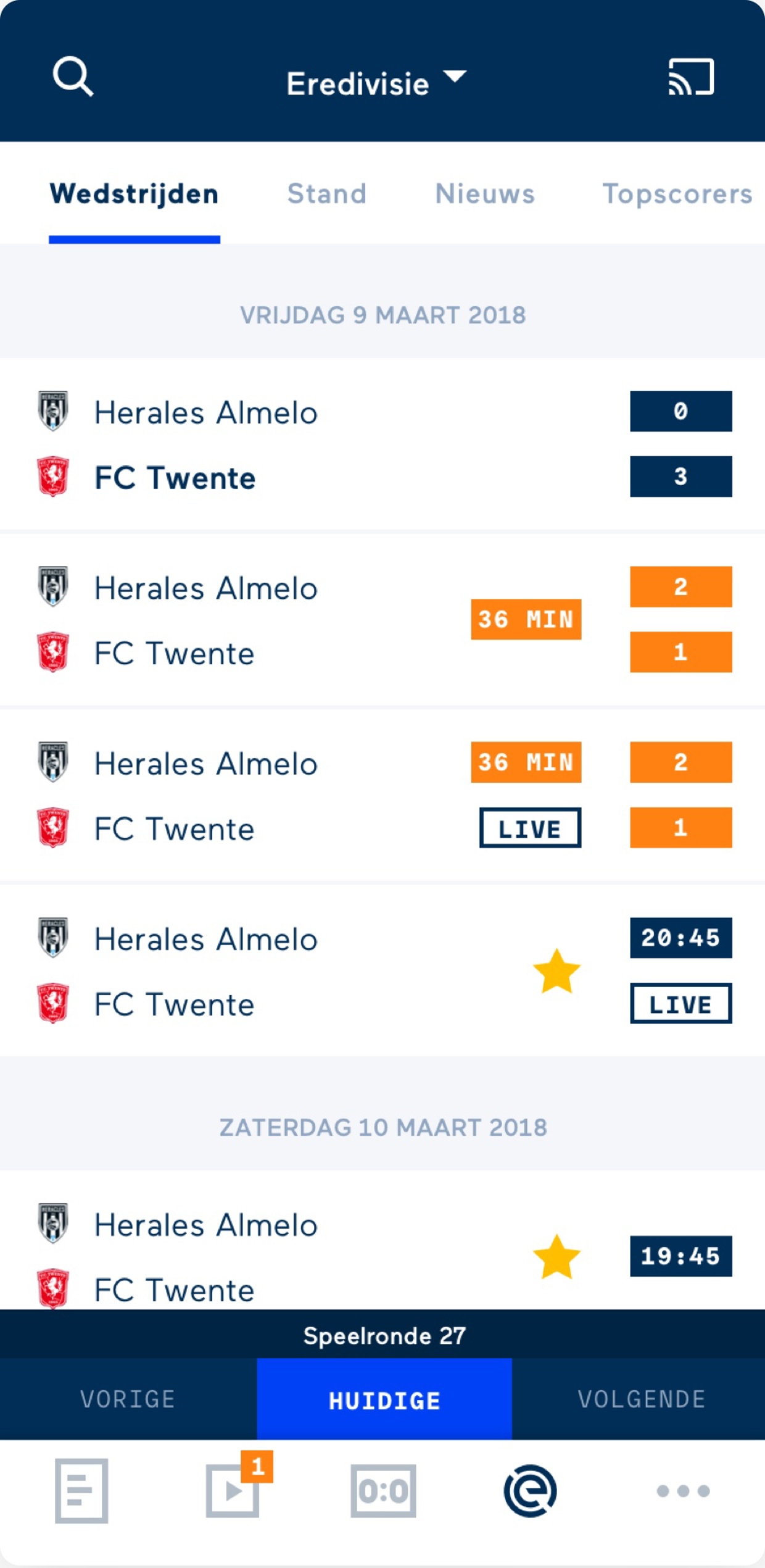 A scoreboard with all scoccer matches around the world